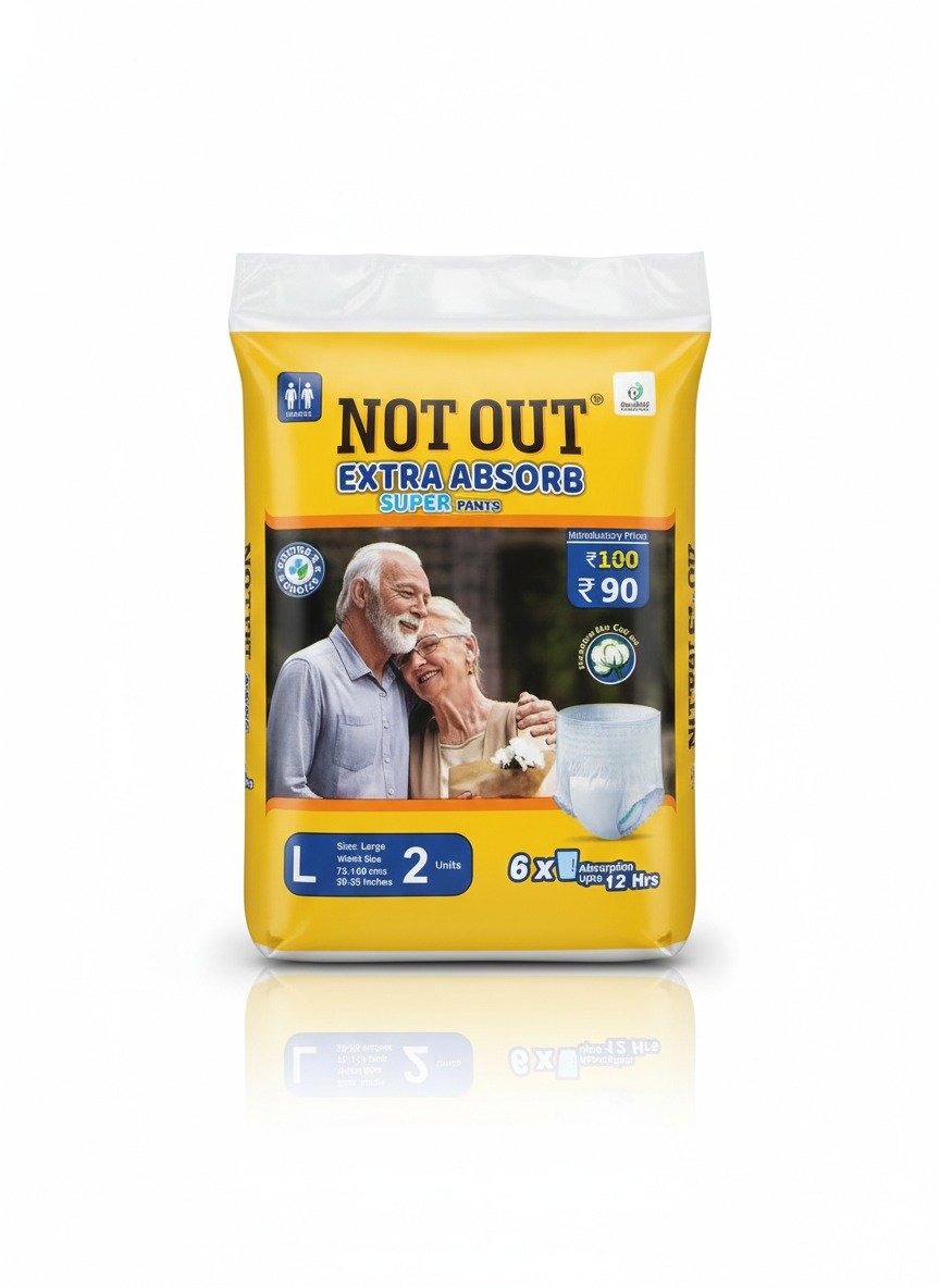 NOT OUT Overnight Protection 3D Core,Odour Control Up to 12-Hour Absorption Adult Pants-2 Pcs/Pack